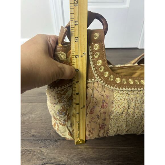 J Jill Boho Patchwork Floral Pleated Shoulder Bag Brown Beige Embroidered - Picture 7 of 12
